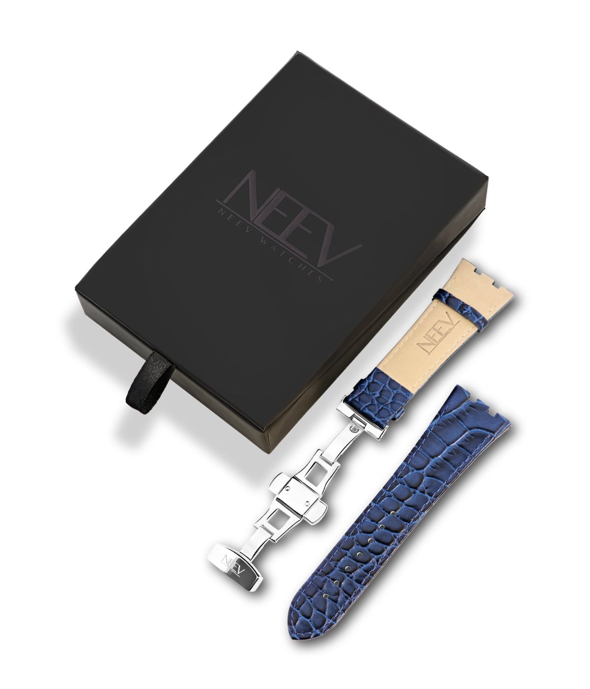 Blauw Lederen band | 42mm | Staal