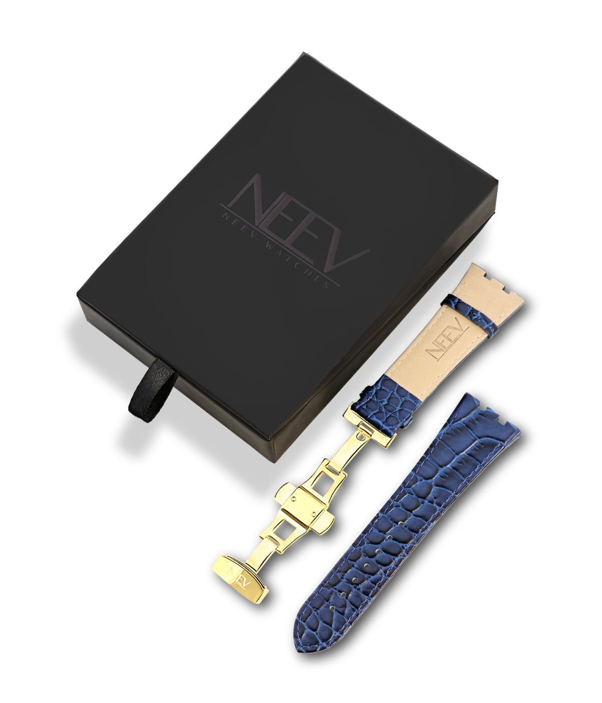 Blauw Lederen band | 42mm | Goud