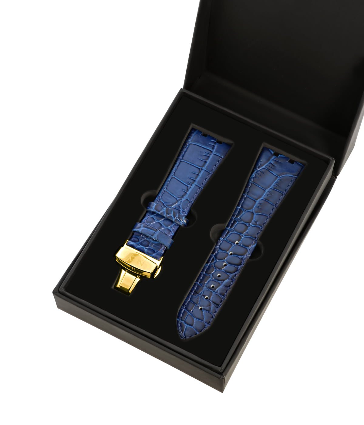 Blauw Lederen band | 42mm | Goud - Afbeelding 3
