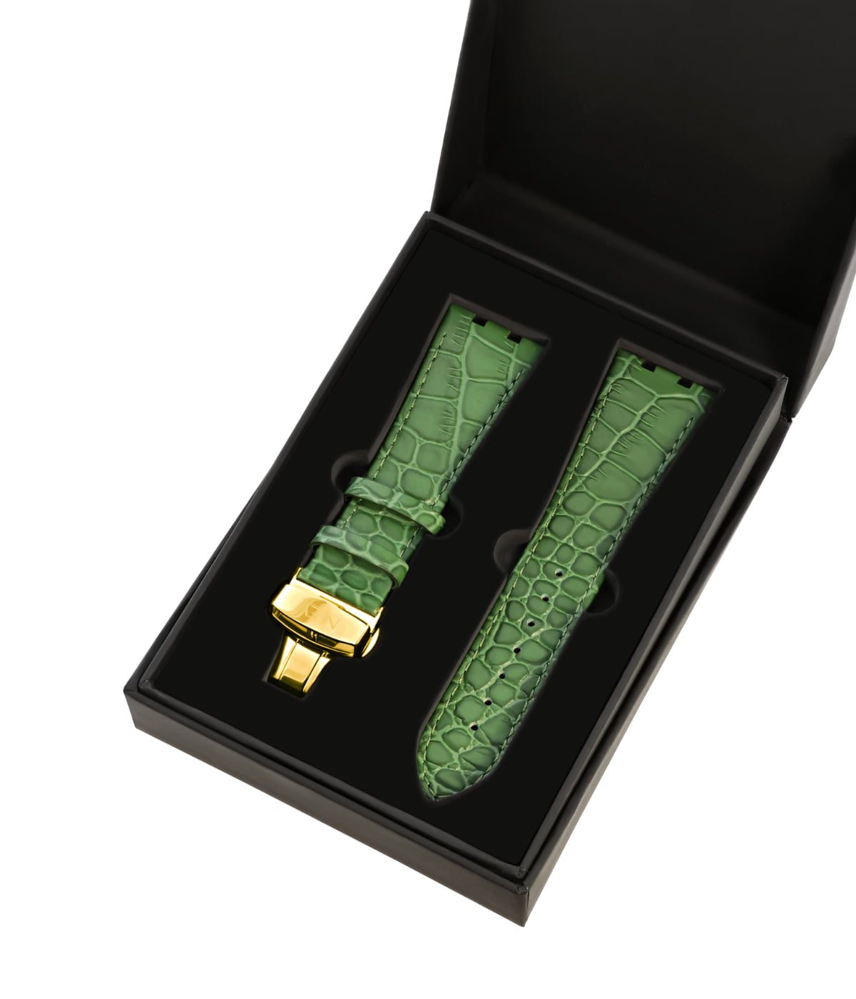 Groen Lederen band | 42mm | Goud - Afbeelding 3