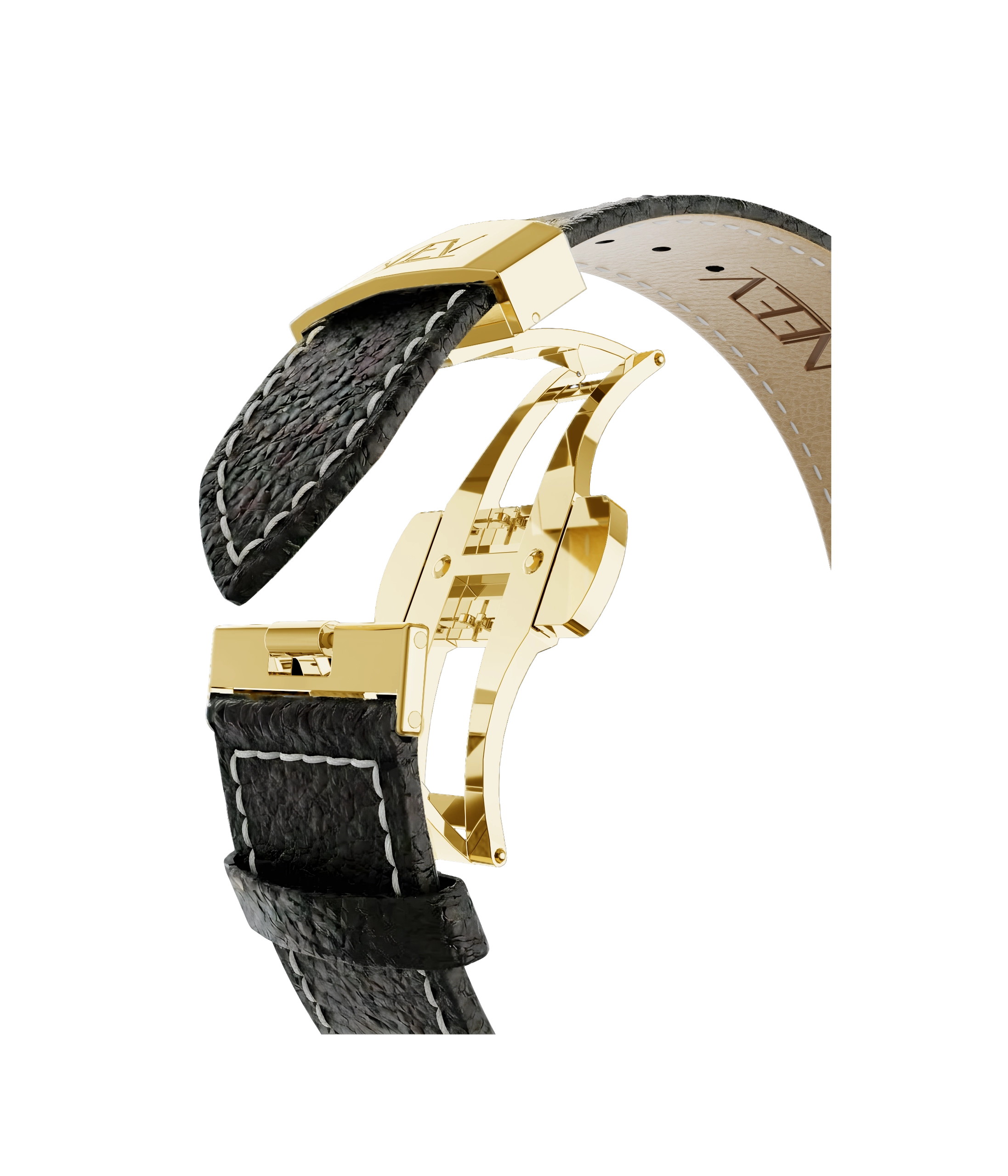Zwart Lederen band | 42mm | Goud