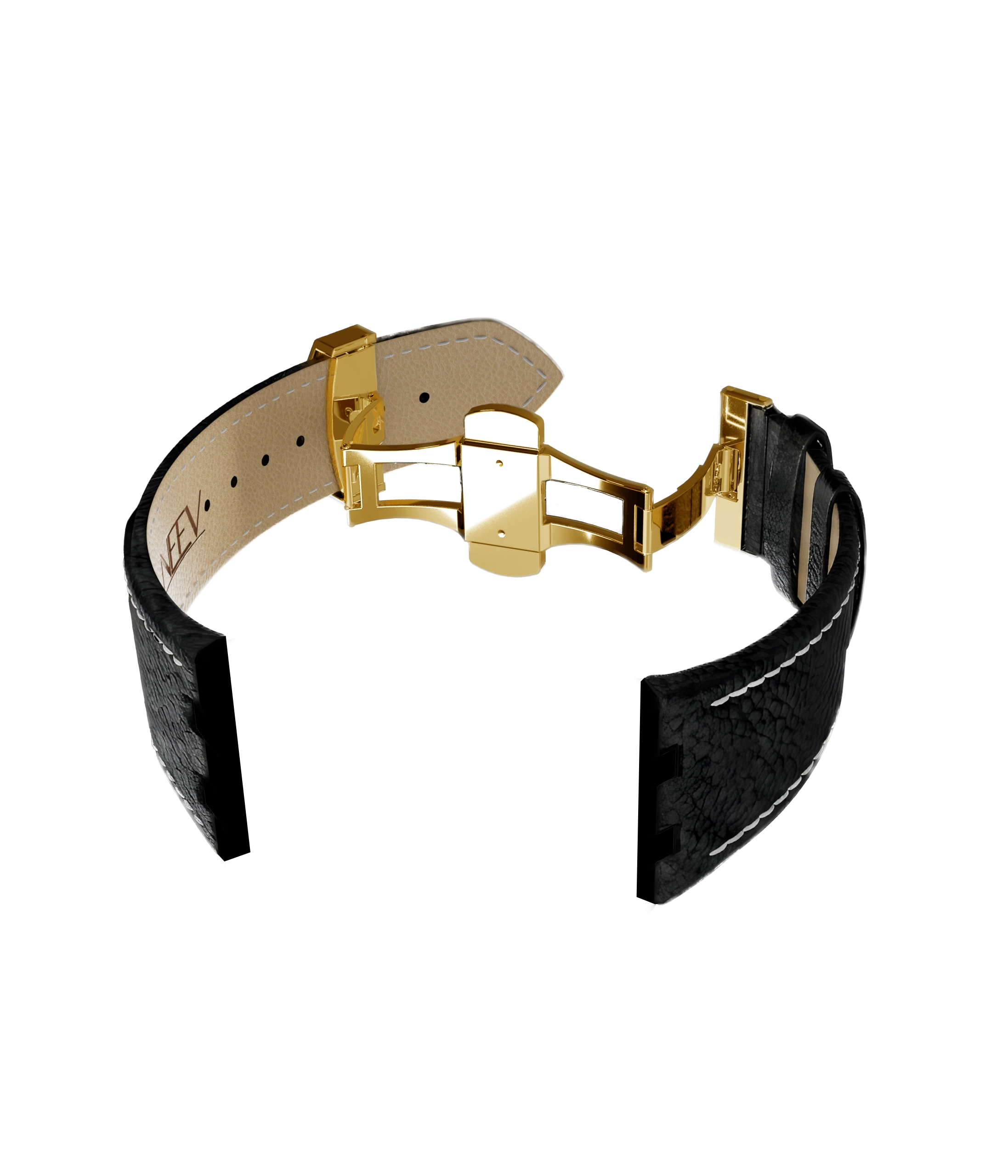 Zwart Lederen band | 42mm | Goud